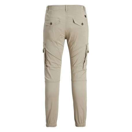 Cargo en coton biologique beige uni à coupe slim fit et à taille mi-haute - Image 2