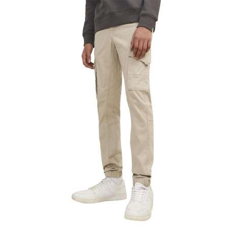 Cargo en coton biologique beige uni à coupe slim fit et à taille mi-haute - Image 4