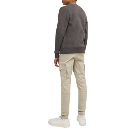 Cargo en coton biologique beige uni à coupe slim fit et à taille mi-haute - Image 5
