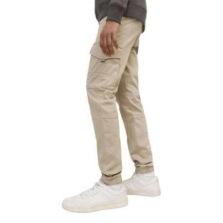 Cargo en coton biologique beige uni à coupe slim fit et à taille mi-haute - Image 6