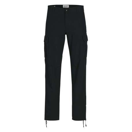 Cargo en coton noir uni avec une coupe droite et une taille mi-haute