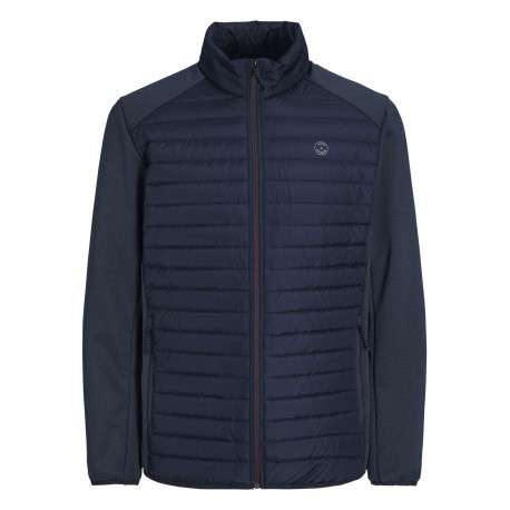 Veste bleue marine matelassée avec une coupe droite et un col montant à zip