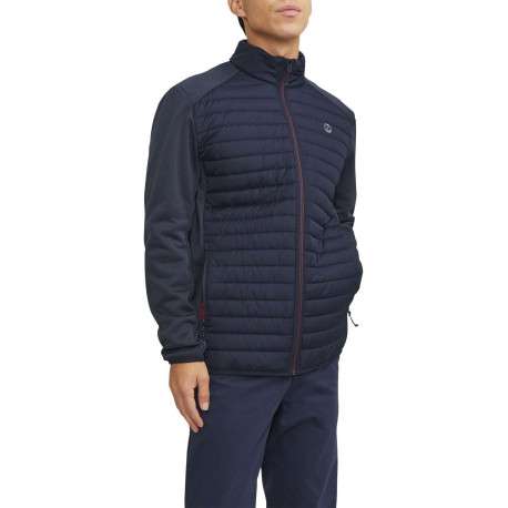 Veste bleue marine matelassée avec une coupe droite et un col montant à zip - Image 4