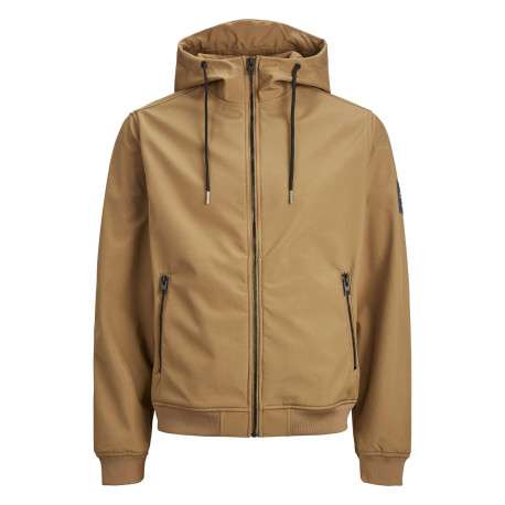 Blouson à capuche camel uni à manches longues et à fermeture zippée