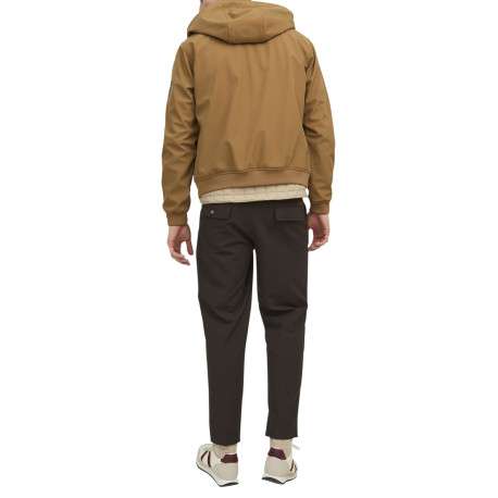 Blouson à capuche camel uni à manches longues et à fermeture zippée - Image 2