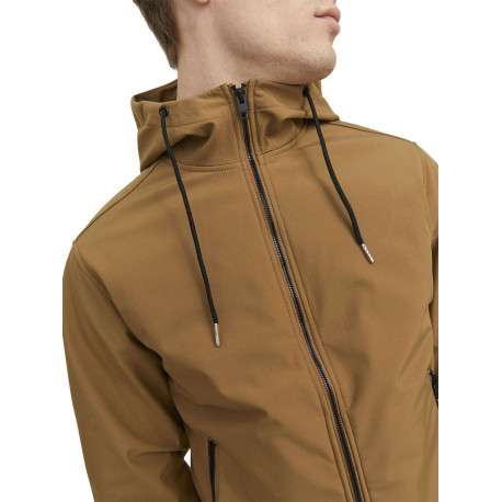 Blouson à capuche camel uni à manches longues et à fermeture zippée - Image 3