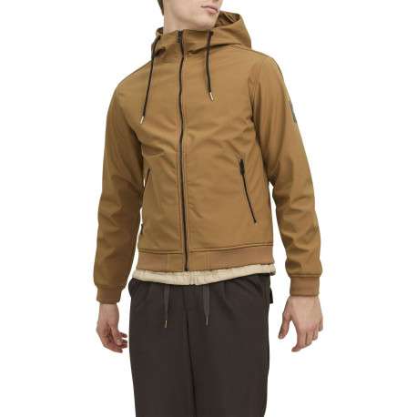 Blouson à capuche camel uni à manches longues et à fermeture zippée - Image 4