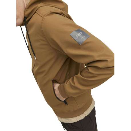 Blouson à capuche camel uni à manches longues et à fermeture zippée - Image 5