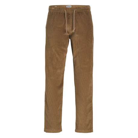 Pantalon en coton camel en velours côtelé à coupe droite avec cordon de serrage - Image 9
