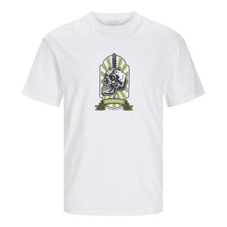 T-shirt en coton blanc uni coupe droite avec imprimé tête de mort