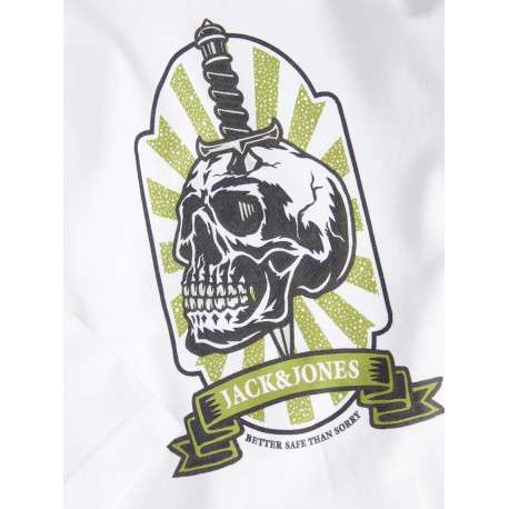 T-shirt en coton blanc uni coupe droite avec imprimé tête de mort - Image 2