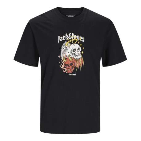 T-shirt en coton noir uni coupe droite avec imprimé tête de mort