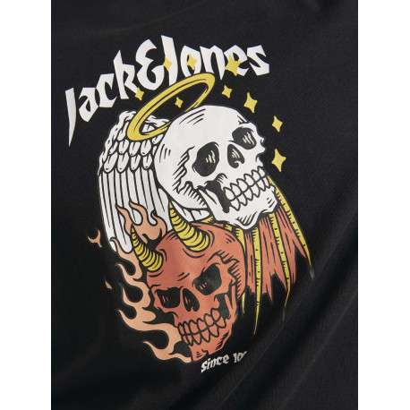 T-shirt en coton noir uni coupe droite avec imprimé tête de mort - Image 3
