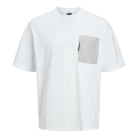 T-shirt en coton blanc uni à coupe droite et à col rond avec une poche zippée