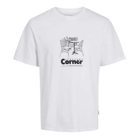 T-shirt en coton blanc uni à coupe droite avec imprimé noir et à col rond