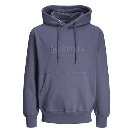Sweat à capuche en coton mélangé bleu indigo uni à coupe droite avec écriture