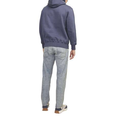 Sweat à capuche en coton mélangé bleu indigo uni à coupe droite avec écriture - Image 2