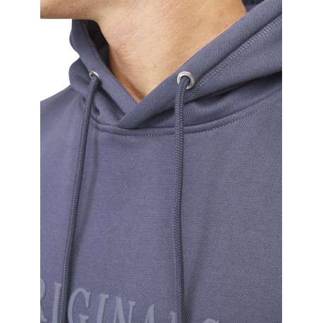 Sweat à capuche en coton mélangé bleu indigo uni à coupe droite avec écriture - Image 3