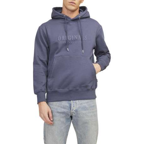 Sweat à capuche en coton mélangé bleu indigo uni à coupe droite avec écriture - Image 4