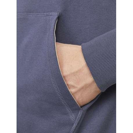 Sweat à capuche en coton mélangé bleu indigo uni à coupe droite avec écriture - Image 5