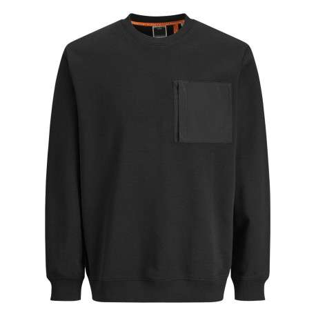 Sweat noir uni à coupe droite et à col rond avec une poche zippée à la poitrine