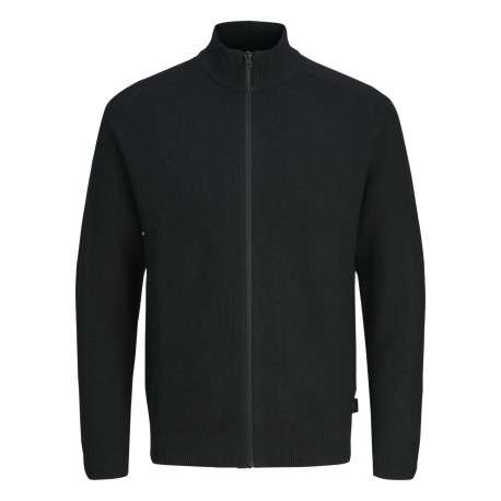 Cardigan en coton mélangé noir à coupe droite et à col montant et zippé