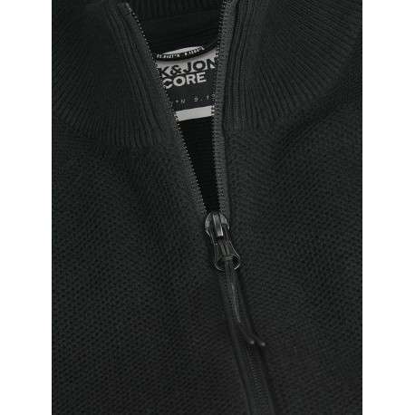 Cardigan en coton mélangé noir à coupe droite et à col montant et zippé - Image 2