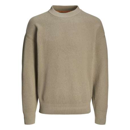 Pull en coton mélangé beige en maille piquée à coupe droite et à col montant
