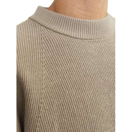 Pull en coton mélangé beige en maille piquée à coupe droite et à col montant - Image 3