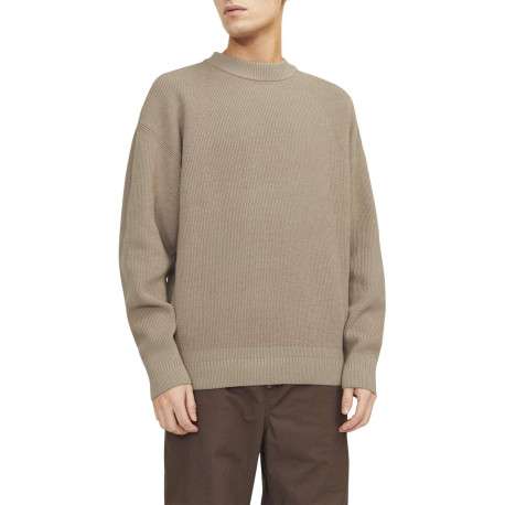 Pull en coton mélangé beige en maille piquée à coupe droite et à col montant - Image 4