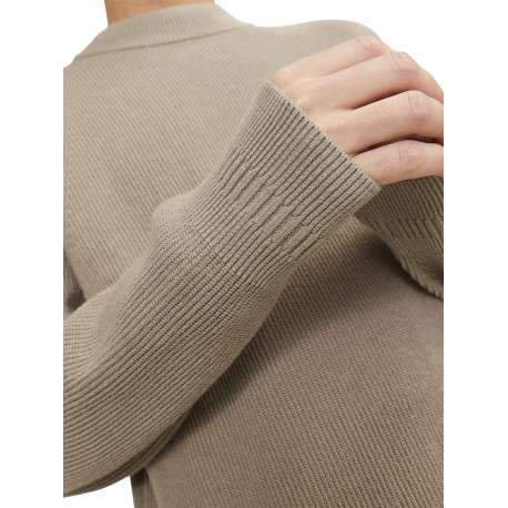 Pull en coton mélangé beige en maille piquée à coupe droite et à col montant - Image 5