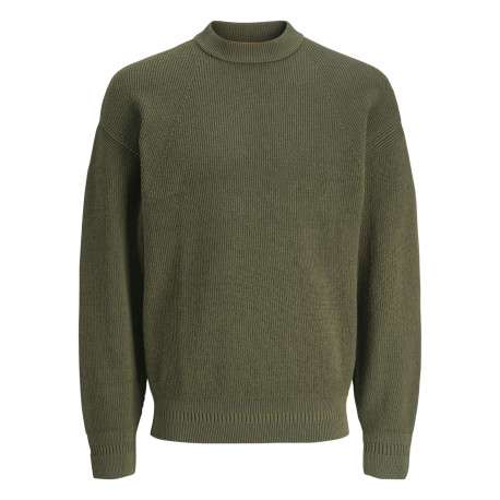 Pull en coton mélangé kaki en maille piquée à coupe droite et à col montant
