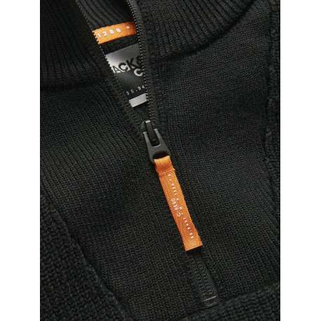 Pull en coton noir côtelé à coupe droite et col montant et zippé resserré - Image 2