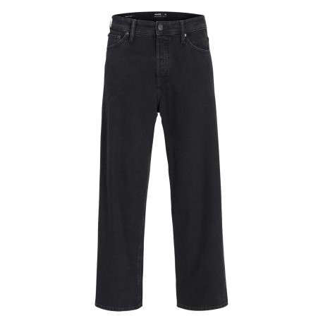 Jean noir uni 5 poches avec une coupe loose et une taille mi-haute