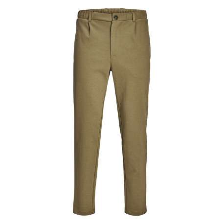 Pantalon chino en coton mélangé taupe uni à coupe slim et à taille mi-haute