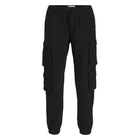 Cargo en coton noir uni à coupe droite et à taille mi-haute avec cordon