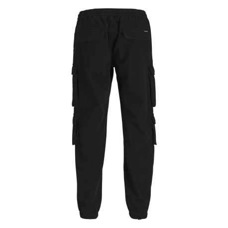 Cargo en coton noir uni à coupe droite et à taille mi-haute avec cordon - Image 2