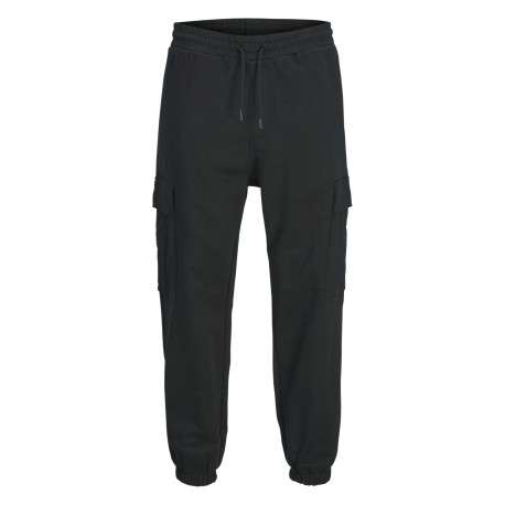 Jogging cargo en coton noir uni à coupe droite et à taille mi-haute avec cordon