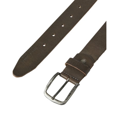 Ceinture en cuir de buffle chocolat unie avec une boucle argentée rectangle  - Image 2