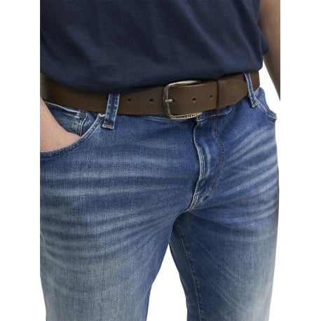 Ceinture en cuir de buffle chocolat unie avec une boucle argentée rectangle  - Image 3