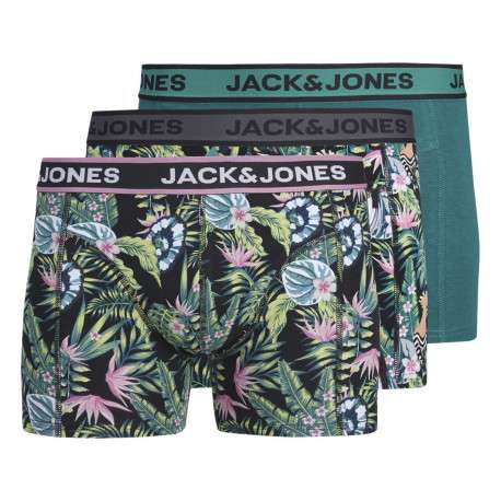 Lot de 3 boxers classiques en coton verts à coupe fermée et à imprimé tropical