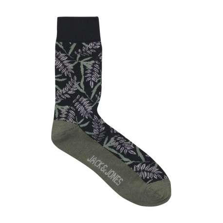 Chaussettes hautes en coton mélangé noires à imprimé tropical violet et vert