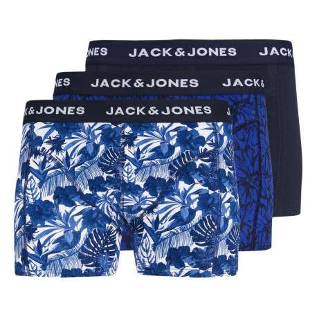 Lot de 3 boxers classiques en coton bleus à imprimé tropical et fleuri