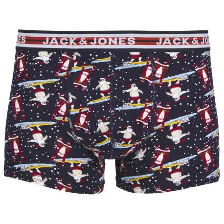 Coffret de Noël chaussettes et boxer en coton bleus nuit à motifs père Noël - Image 2