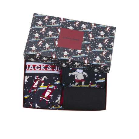 Coffret de Noël chaussettes et boxer en coton bleus nuit à motifs père Noël - Image 5