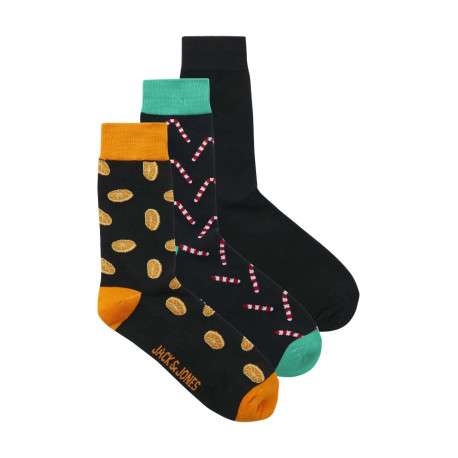 Lot de 3 paires de chaussettes hautes en coton mélangé noires imprimées