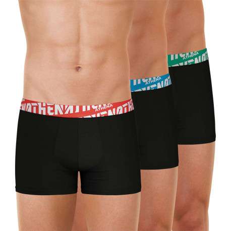 Lot de 3 boxers en coton noirs unis à coupe fermée et taille élastiquée brodée