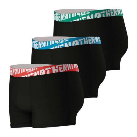 Lot de 3 boxers en coton noirs unis à coupe fermée et taille élastiquée brodée - Image 3