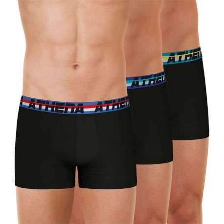 Lot de 3 boxers en coton noirs unis et à taille élastiquée brodée et de couleur
