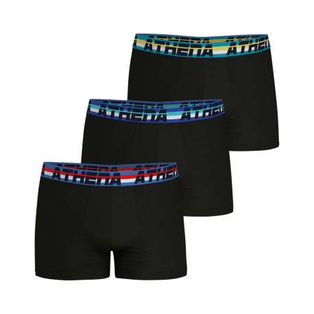 Lot de 3 boxers en coton noirs unis et à taille élastiquée brodée et de couleur - Image 2
